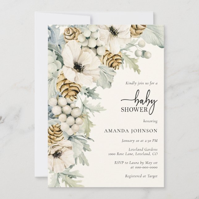 Elegant modern blomster baby shower inbjudningar (Framsida)