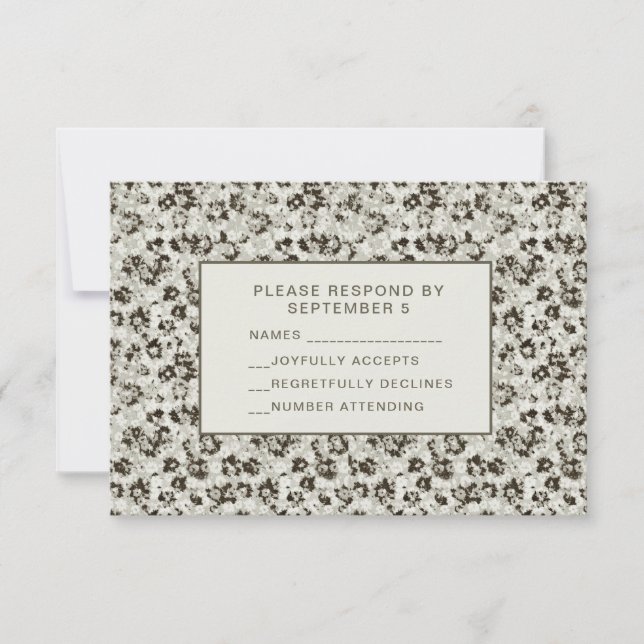 Elegant modern blomster-RSVP-kort silver svart OSA Kort (Framsida)