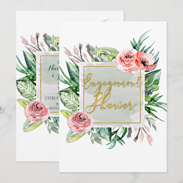 Elegant modern blomsterinspirerad bröllopsdusch-in inbjudningar (Fram/baksida)