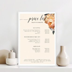 Elegant, modern, blomsterpaone prislista poster