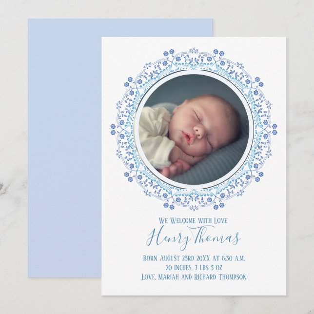 Elegant Modern Blue Baby Simple Sweet (Fram/baksida)