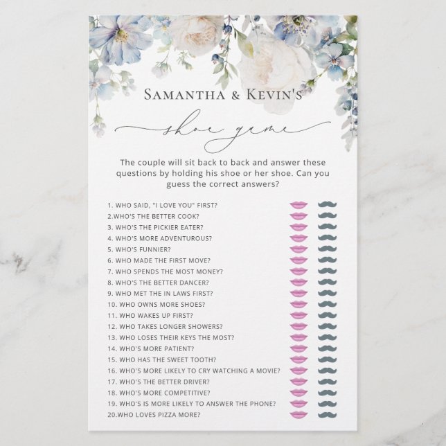 Elegant Modern Blue Blommigt Möhippa Shoame (Framsida)