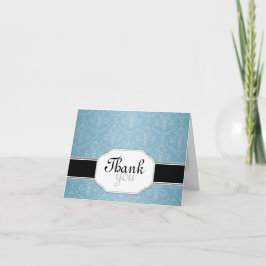 Elegant Modern Blue Damask Tack för dina kort