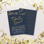 Elegant Modern Blue Faux Guld Ljus 21:a födelsedag Inbjudningar<br><div class="desc">Den moderna 21:a födelsedagsinbjudan som innehåller eleganter från ljus och ord 21:a i faux guld mot mörk blått bakgrund. Kortet innehåller en matchande baksida för mönster. Kolla in andra matchande objekt här https://www.zazzle.com/collections/strings_of_lights_faux_gold_celebration_collection-119311942951401241?rf=238364477188679314 Anpassa den genom att ersätta platshållartexten för att lägga till information. Om du vill ha fler alternativ klickar...</div>