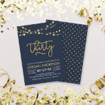 Elegant Modern Blue Faux Guld Ljus 30års födelseda Inbjudningar<br><div class="desc">Modern inbjudan från 30års födelsedag-partiet med eleganter i ljus och ord "trettio" i faux-guld-folie mot mörk blått bakgrund. Kortet innehåller en matchande baksida för mönster. Kolla in andra matchande objekt här https://www.zazzle.com/collections/strings_of_lights_faux_gold_celebration_collection-119311942951401241?rf=238364477188679314 Anpassa den genom att ersätta platshållartexten för att lägga till information. Om du vill ha fler alternativ klickar du...</div>