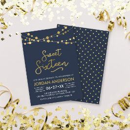 Elegant Modern Blue Faux Guld Ljus Sweet sixteen Inbjudningar