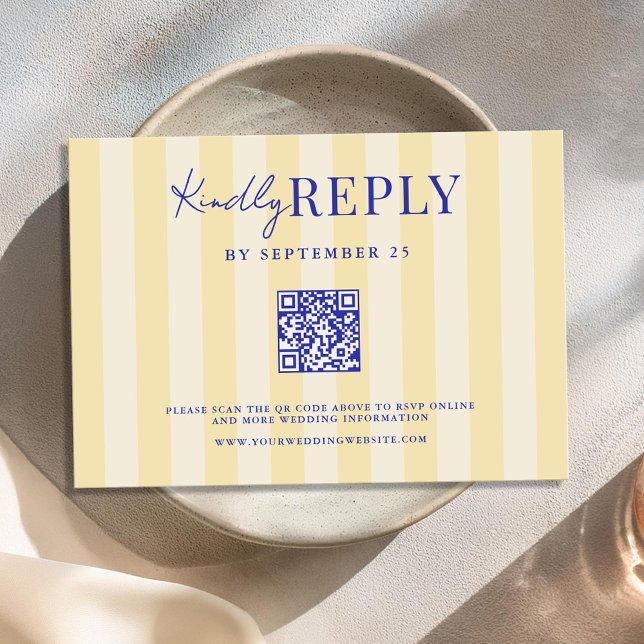 Elegant Modern Blue Gult Stripe Bröllop OSA Kort (Skapare uppladdad)