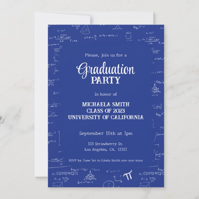 Elegant Modern Blue Hand Lettering Math Studenten Inbjudningar (Framsida)