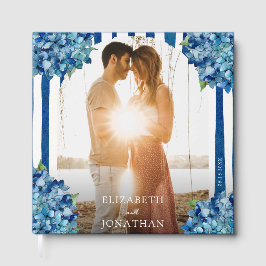 Elegant Modern Blue Hydrangea Floral Photo Wedding Gästböcker