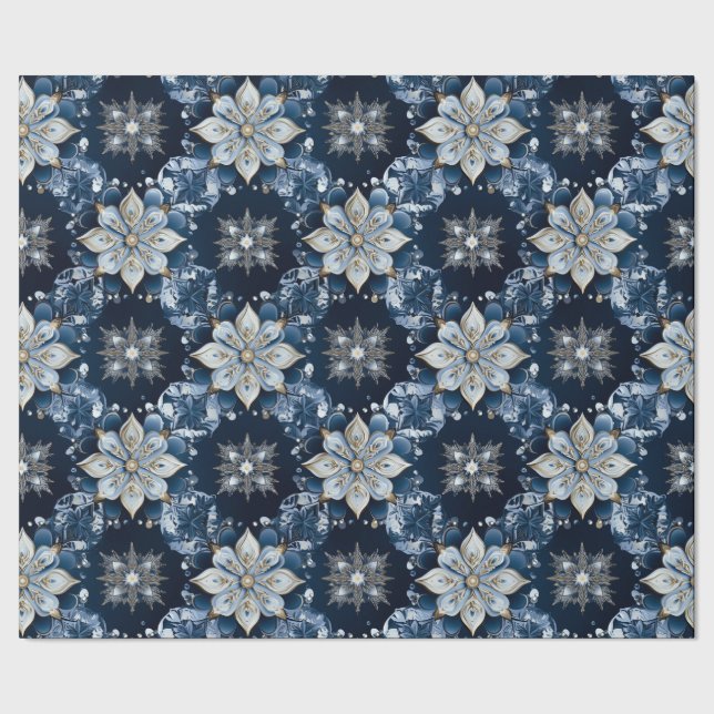 Elegant Modern Blue Jeweleled Snöflingor Presentpapper (Seam)