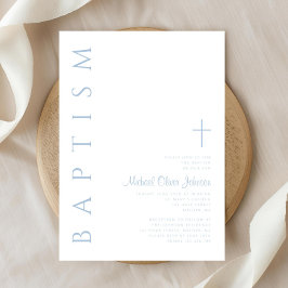 Elegant Modern Blue Script Kor Boy Baptism Inbjudningar