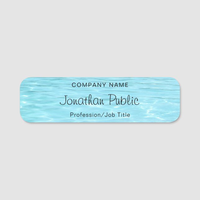Elegant Modern Blue Vatten Handskrift Script Aqua Namnbricka (Framsida)