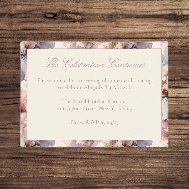 Elegant Modern Blush Bat Mitzvah Party Details  Tilläggskort (Skapare uppladdad)