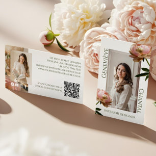 Elegant Modern Blush Rosa & Guld Blommig Foto Visitkort