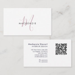 Elegant Modern Blush Rosa Skrift Monogram QR-kod Visitkort