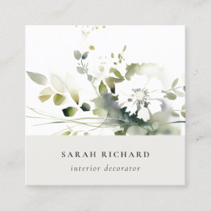 Elegant Modern Boho Abstrakt Grönt White Blommigt Fyrkantigt Visitkort