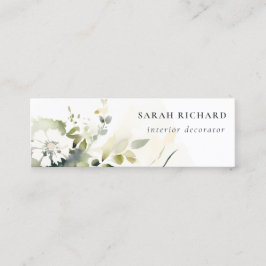 Elegant Modern Boho Abstrakt Grönt White Blommigt Mini Visitkort