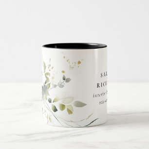 Elegant Modern Boho Abstrakt Grönt White Blommigt Två-Tonad Mugg