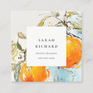 Elegant Modern Boho Abstrakt Sketchy Orange Garden Fyrkantigt Visitkort