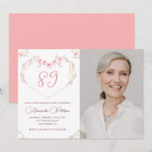 Elegant Modern Boho Blommig Foto 89-årsdag Inbjudningar