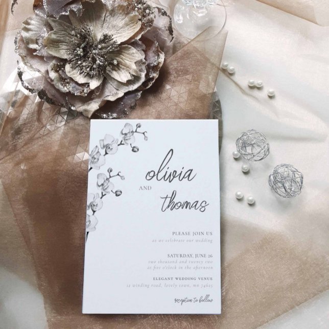 Elegant Modern Boho Calligraphy Orchids Bröllop Inbjudningar (Skapare uppladdad)