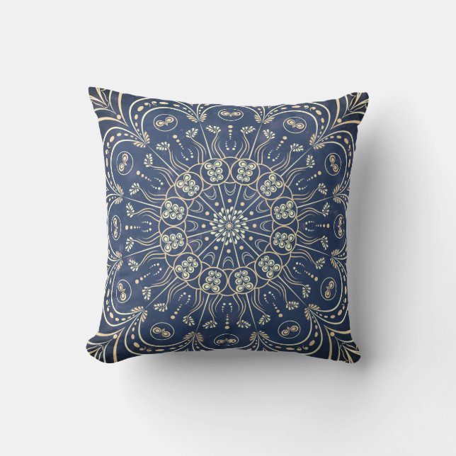 Elegant Modern Boho Chic Mandala Blue Kudde (Framsida)