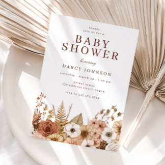 Elegant Modern Boho Floral Baby Shower Inbjudningar