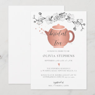 Elegant Modern Boho Ro Guld Orchids Möhippa Tea Inbjudningar