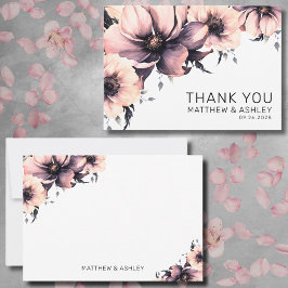 Elegant Modern Boho Rosa Blommigt Bröllop Tack Kort