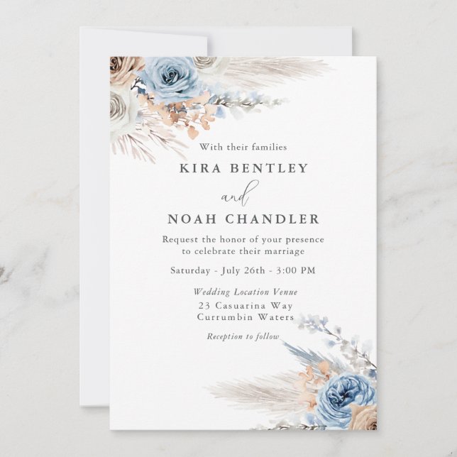 Elegant Modern Boho Watercolor Flowers Bröllop Inbjudningar (Framsida)