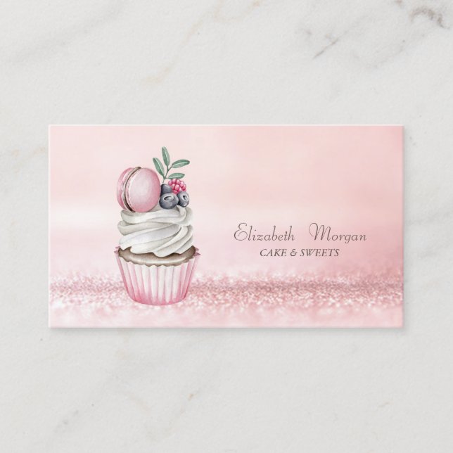 Elegant Modern Bokeh Akvarell Cupcake Macaron Visitkort (Framsida)