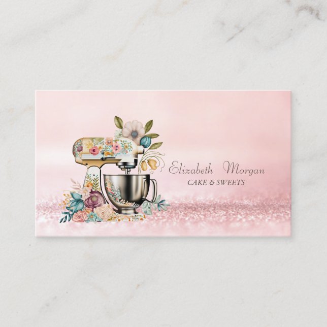 Elegant modern bokeh-bakery kakmixer blommor visitkort (Framsida)