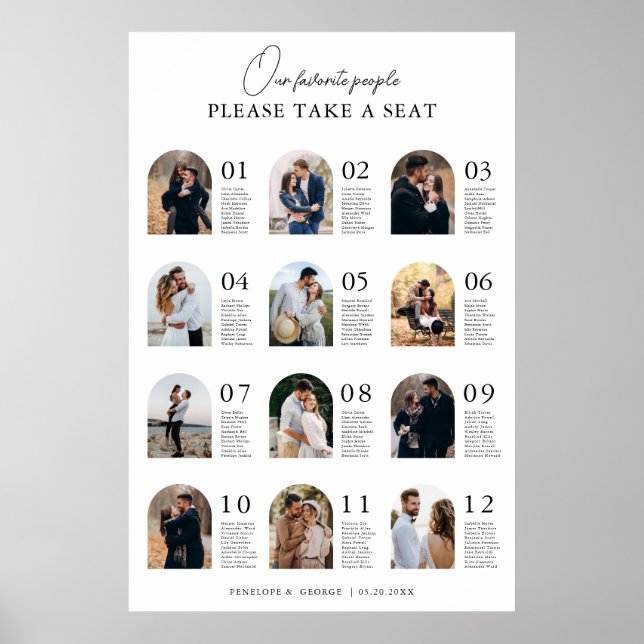 Elegant Modern Bord Photo Bröllop-sittdiagram Poster (Framsidan)