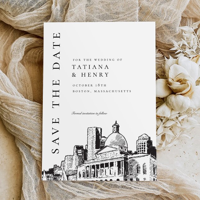 Elegant Modern Boston Bröllop spara datum Inbjudningar (Skapare uppladdad)
