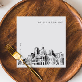 Elegant Modern Boston Sketch New England Bröllop Pappersservett