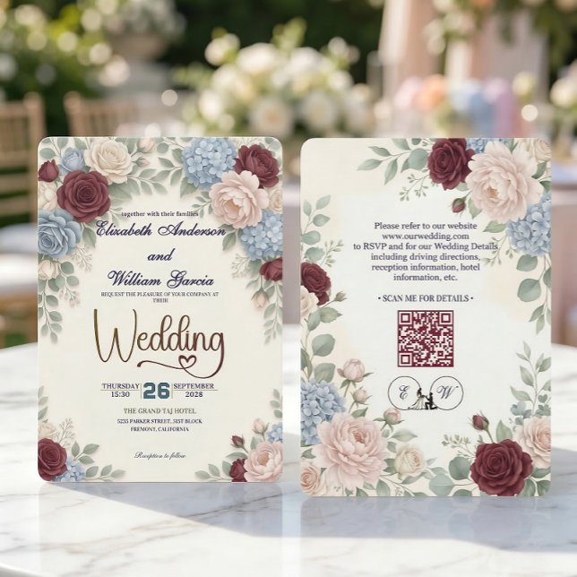 Elegant Modern Botanical All In One QR Code Inbjudningar (Skapare uppladdad)