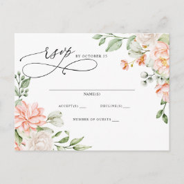 Elegant Modern Botanical Blush Floral RSVP Vykort