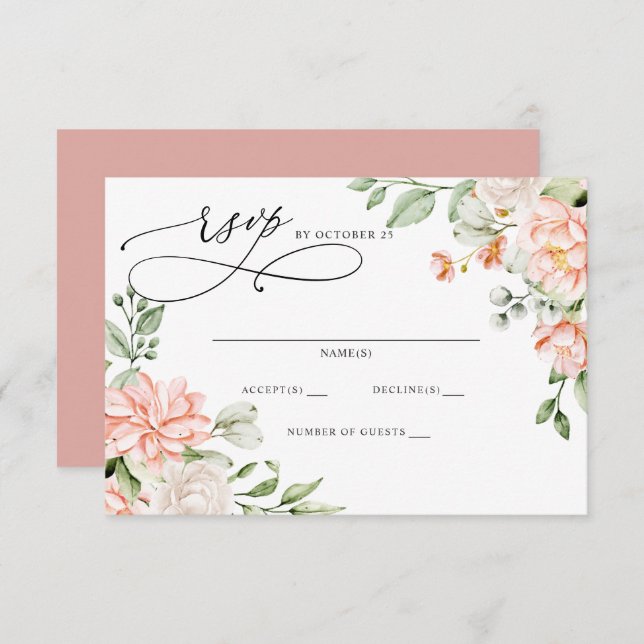 Elegant Modern Botanical Blush Floral Wedding OSA Kort (Fram/baksida)
