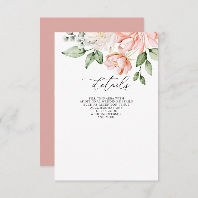 Elegant Modern Botanical Blush Floral Wedding Tilläggskort (Fram/baksida)