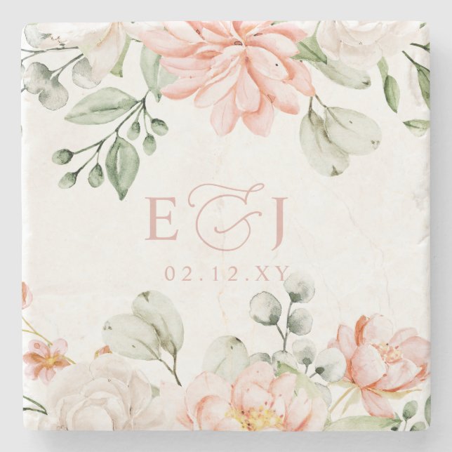 Elegant Modern Botanical Blush Pink Floral Wedding Stenunderlägg (Framsidan)