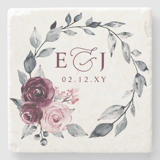 Elegant Modern Botanical Burgundy Floral Wedding Stenunderlägg (Framsidan)