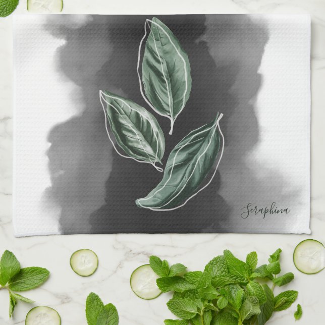 Elegant Modern Botanical Leaves Kökshandduk (Vikta)