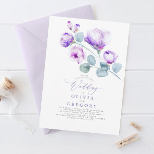 Elegant Modern Botanisk Lila Blommigt Bröllop Inbjudningar