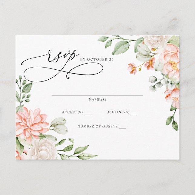 Elegant Modern Botanisk Rosa Blommig RSVP Vykort (Framsida)