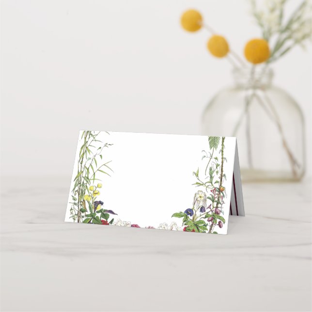 Elegant Modern Botaniska Grey Bröllop Placeringskort (Framsida)