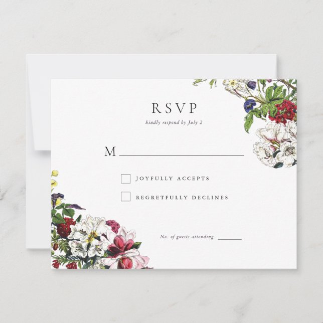 Elegant Modern botaniska Grey Bröllop Response OSA Kort (Framsida)