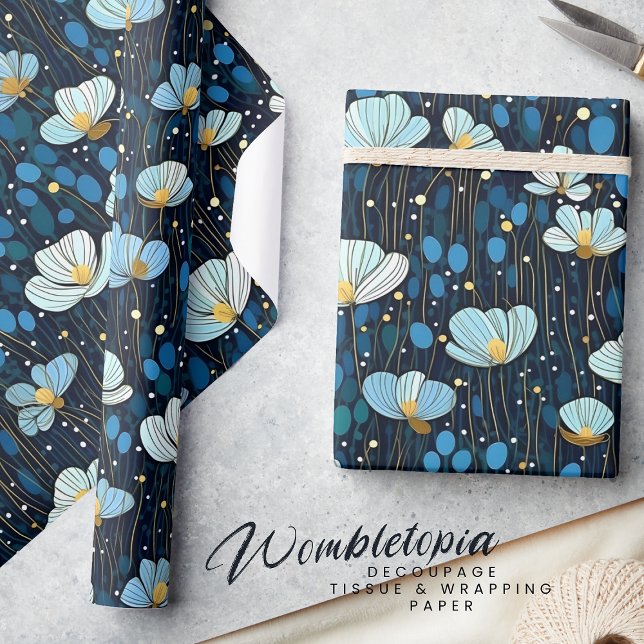 Elegant Modern botaniskt Blue Poppy Gift Presentpapper (Skapare uppladdad)