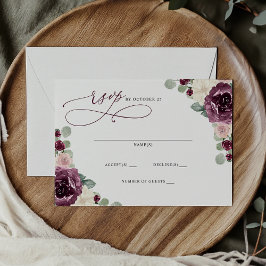 Elegant Modern botaniskt plommon Floral Wedding OSA Kort