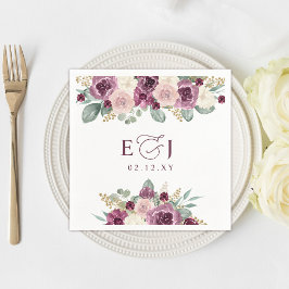 Elegant Modern botaniskt plommon Floral Wedding Pappersservett