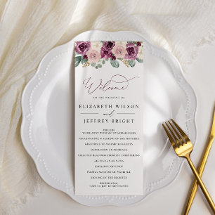 Elegant Modern botaniskt plommon Floral Wedding Program